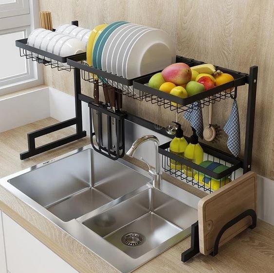 Stainless Steel Sink with Hanging Drying Dish Racks
